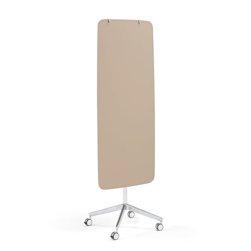 Sklenená magnetická tabuľa STELLA, so zaoblenými rohmi, s kolieskami, svetlohnedá