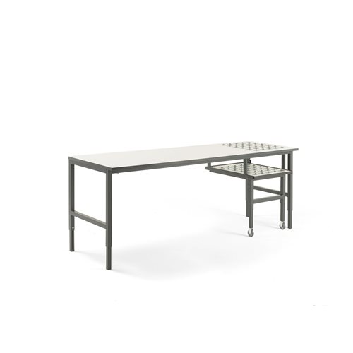 Dielenský stôl Cargo s výsuvnou policou, 2400x750 mm, biela / šedá