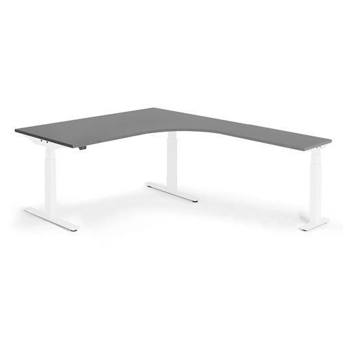 Výškovo nastaviteľný stôl Modulus, rohový, 1600x2000mm, čierna/biela