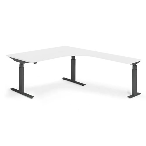 Výškovo nastaviteľný stôl Modulus, rohový, 1600x2000mm, biela/čierna