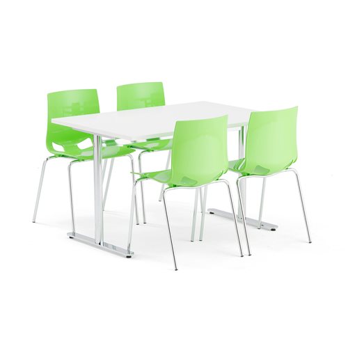 Jedálenská zostava: Stôl Tilo + 4 stoličky Juno, zelené