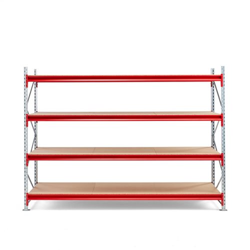 Skladový regál TOUGH, základná sekcia, 2000x2800x1000 mm, 4 drevené police