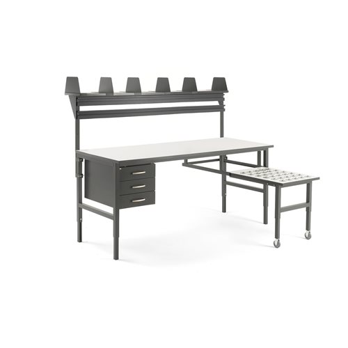 Dielenský stôl Cargo s výsuvnou doskou, 2000x750mm, 3 zásuvky+príslušenstvo