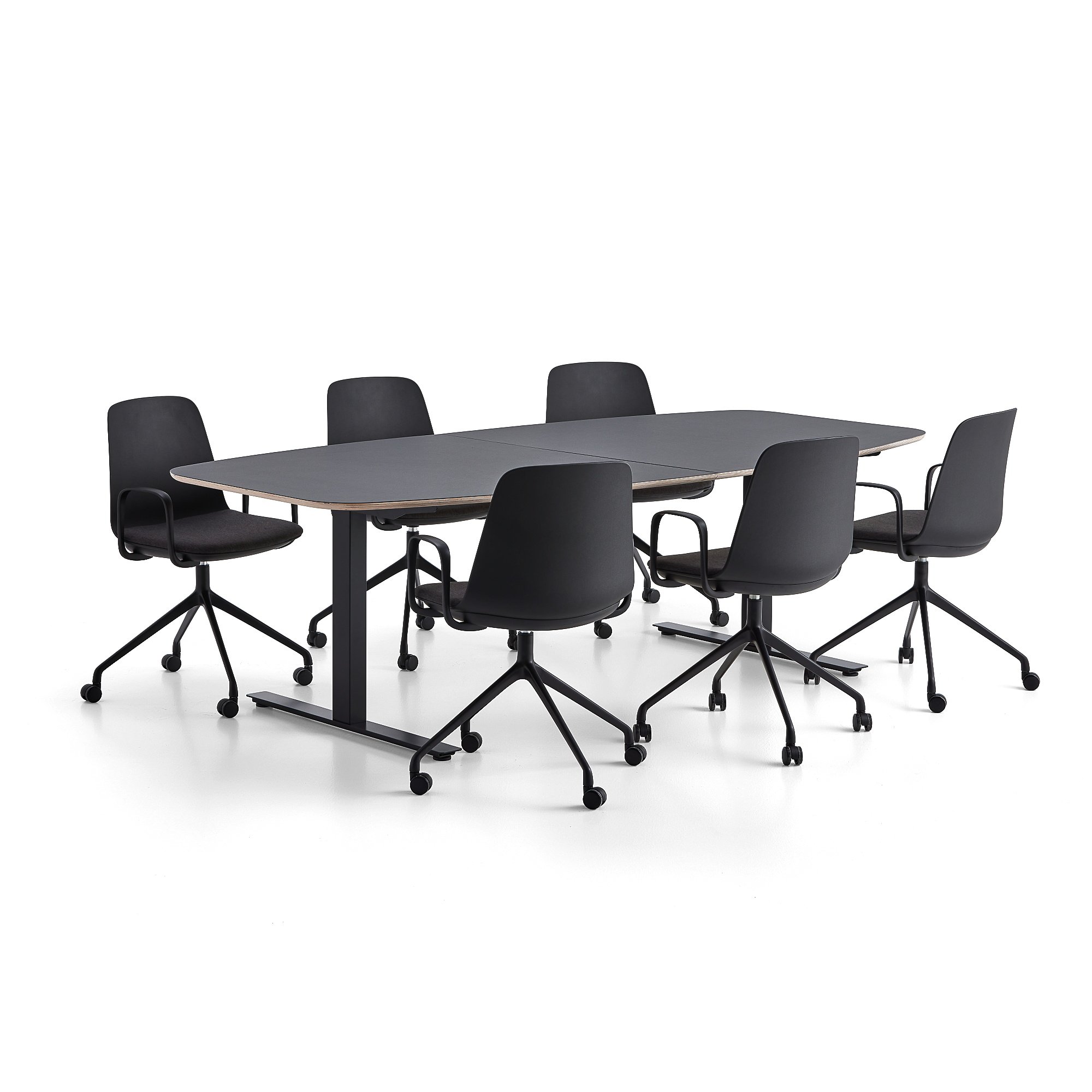 Rokovací nábytok AUDREY + LANGFORD, tmavošedý stôl + 6 stoličiek, antracit