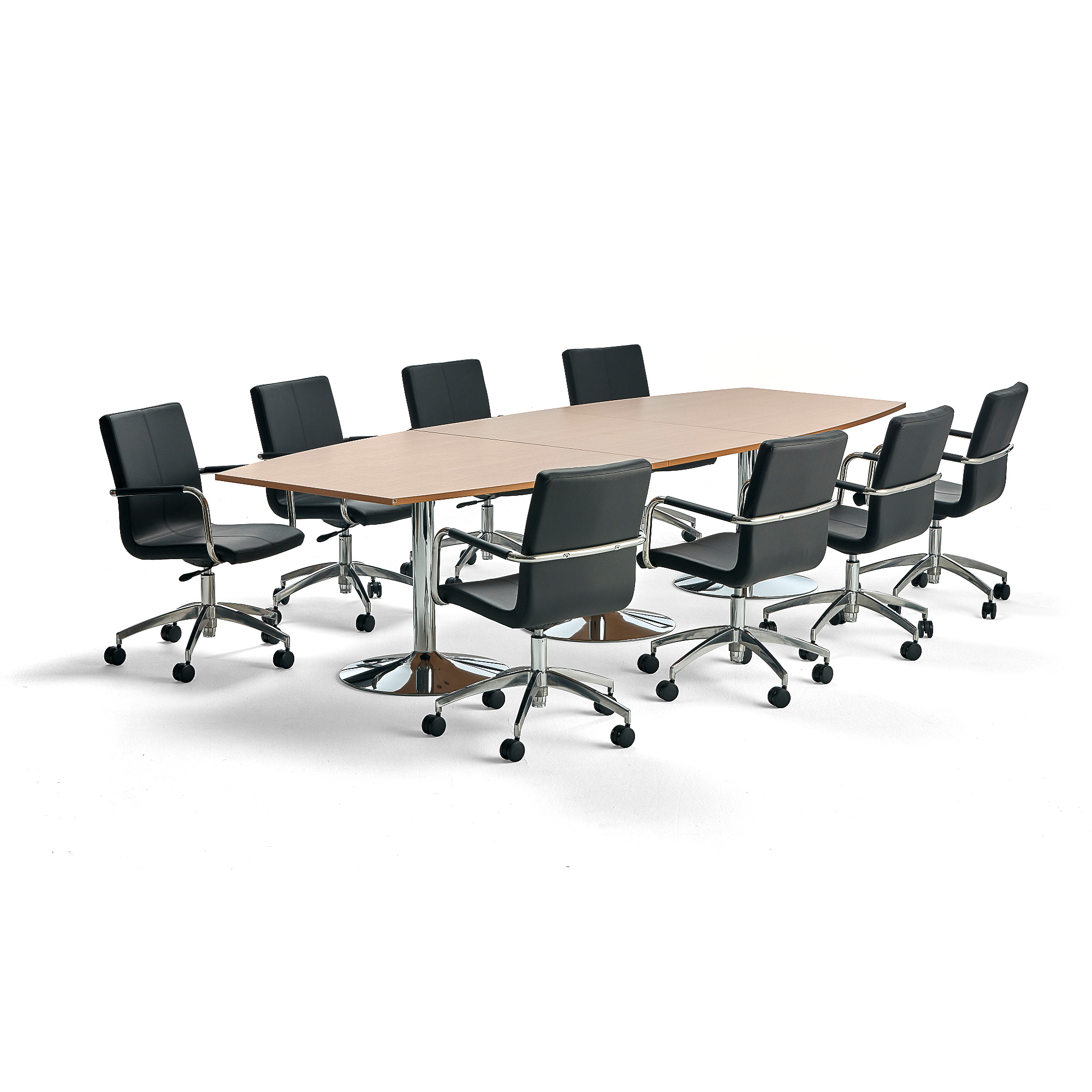 Zostava: Stôl Flexus, 3200x1200 mm, buk + 8 konferenčných stoličiek Delta
