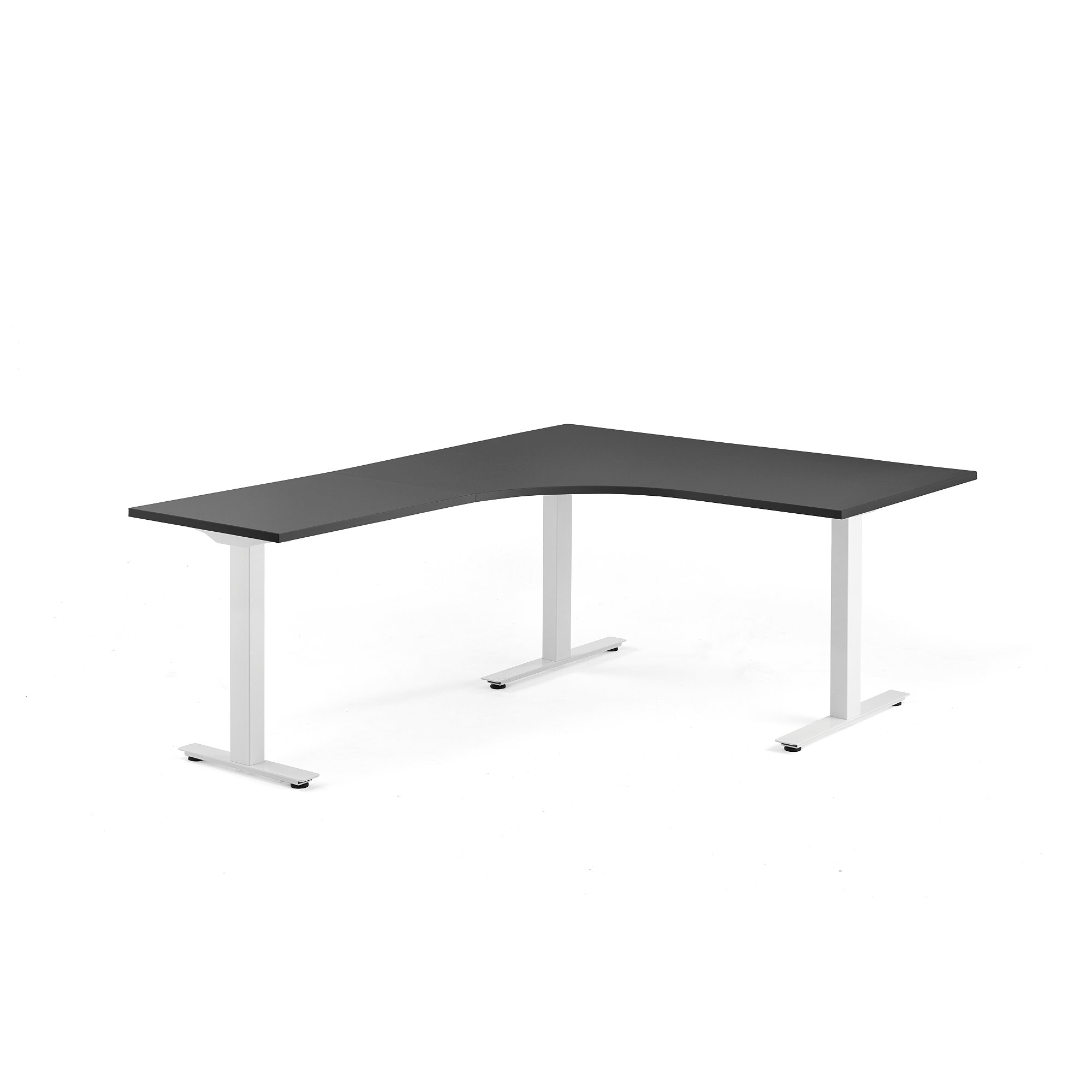Rohový stôl MODULUS, T-rám, 1600x2000 mm, biela, čierna