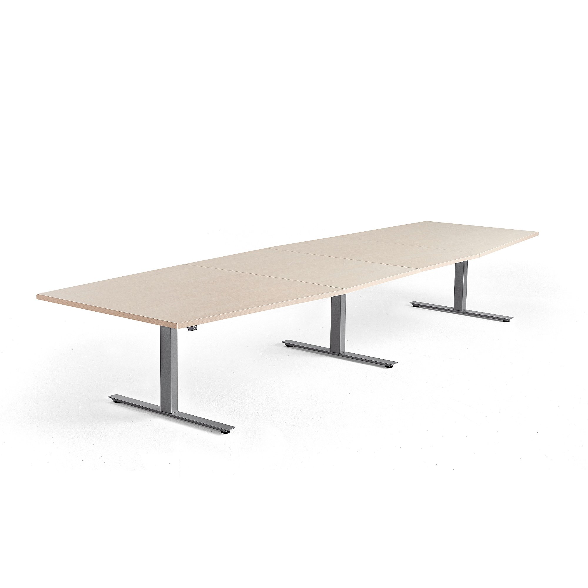 Výškovo nastaviteľný rokovací stôl MODULUS, 4000x1200 mm, strieborná, breza