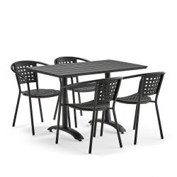 Zostava záhradného nábytku Piazza + Capri, 1 stôl + 4 čierne stoličky