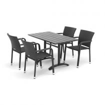 Záhradná zostava: 1 stôl + 4 ratanové stoličky, čierna
