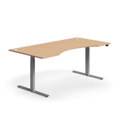 Výškovo nastaviteľný stôl FLEXUS, s výrezom, 2000x1000 mm, strieborný rám, buk