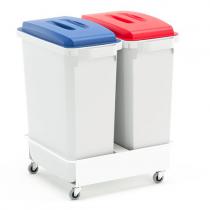 Odpadkové koše na triedenie odpadu, 2 x 60 L (červená a modrá) + vozík