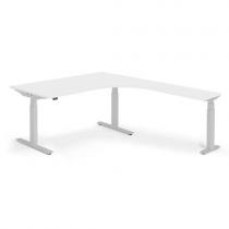 Výškovo nastaviteľný stôl Modulus, rohový, 1600x2000mm, biela/strieborná