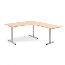 Výškovo nastaviteľný stôl FLEXUS, rohový, 1600x2000 mm, buk
