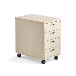 Kancelársky kontajner MODULUS, na kolieskach, 4 zásuvky, so zámkom, breza